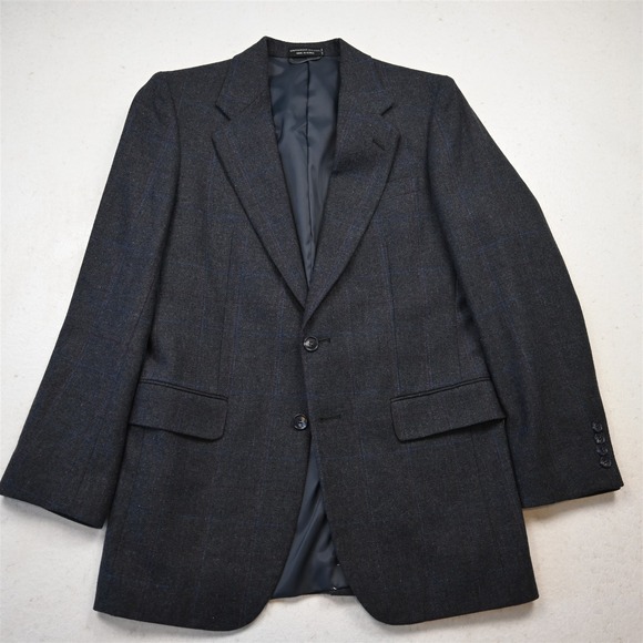 NEW Deadstock Vtg 36R Gray Windowpane Wool Tweed Mens Blazer Jacket Sport Coat